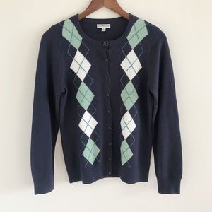 Croft & Barrow Blue Argyle Buttoned Cardigan Small